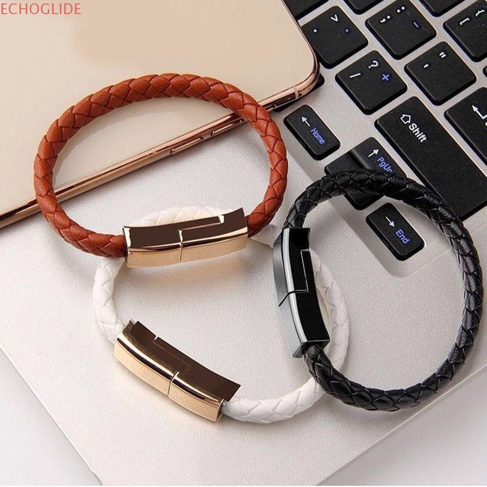 ECHOGLIDE สร้อยข้อมือสายพวงกุญแจ Quick Charge สายชาร์จข้อมูล Type-C สร้อยข้อมือสายรัดข้อมือสร้อยข้อมือหนังสายรัดข้อมือ