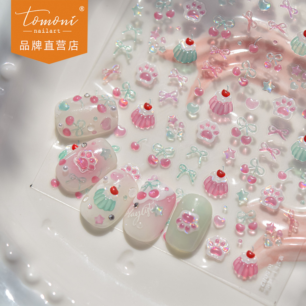 [Meow.sensei] Tomoni Jelly สติ๊กเกอร์ติดเล็บสติกเกอร์ติดเล็บสำหรับสาวๆสุดน่ารักสติกเกอร์ติดเล็บแมวเล็บเชอร์รี่พุดดิ้งสติกเกอร์เสริมเล็บ