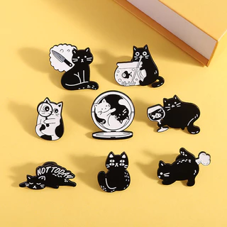 100รูปแบบแมวน่ารักการ์ตูนเข็มกลัดตลกแมวดําสัตว์โลหะ Bagdes เสื้อผ้า Pin เครื่องประดับของขวัญสําหรับแมวคนรัก