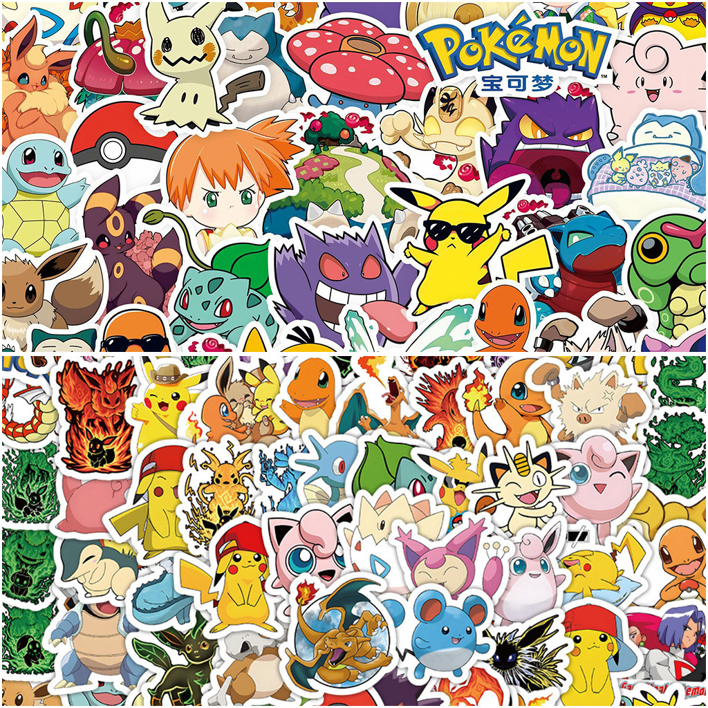 ชุดสติ๊กเกอร์ Pokémon ชุดสติกเกอร์กราฟฟิตีกันน้ำอะนิเมะ, 100/200 แผ่น