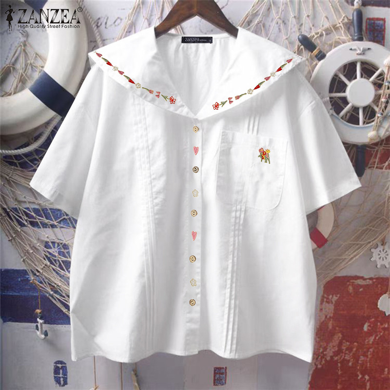 ZANZEA เสื้อเชิ้ตแขนสั้นพิมพ์ลายแฟชั่นเกาหลีสําหรับผู้หญิง — صورة 5