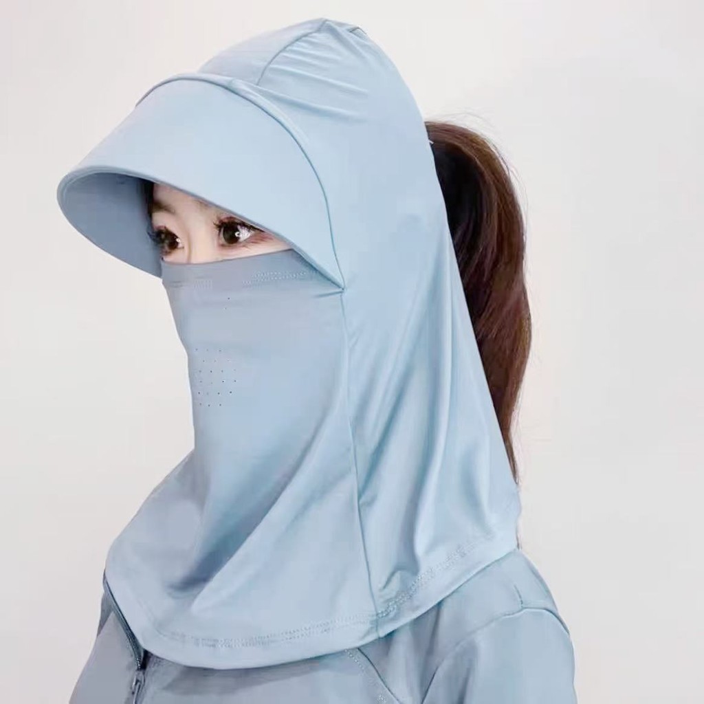 DEEE หมวกคลุมกันแดด ป้องกันรังสียูวี แบบเต็มหน้า หมวกกันแดดสำหรับปั่นจักรยาน โม่งคลุมหัว รุ่นผ้าลื่น