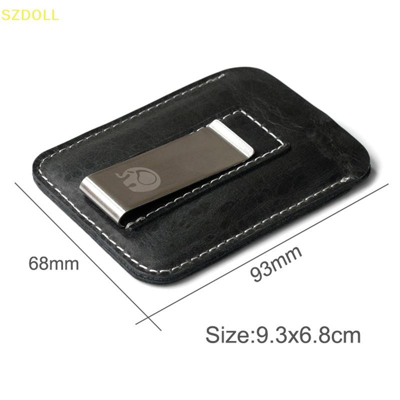 [cxSZDOLL] Thin Leather Money Clip Mini Wallet Men Credit Card Slot Slim Bills Metal Cash Clamp For Man Small Billfold Holder DOM