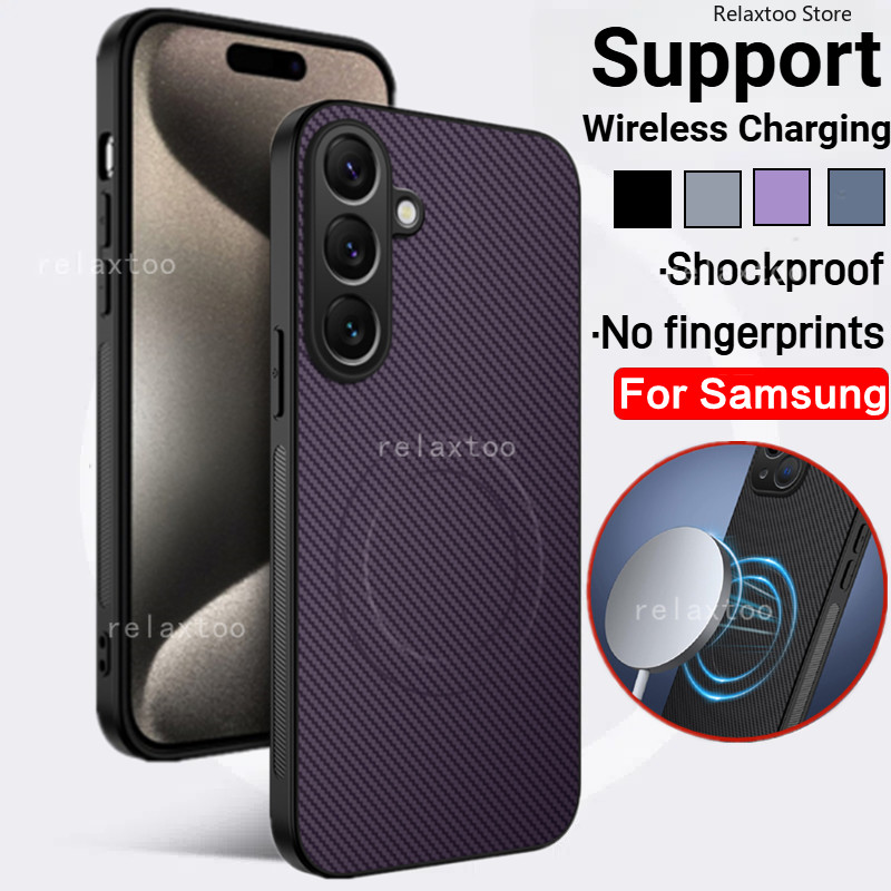 Casing For Samsung Galaxy A17 A56 A36 A26 A16 A07 A27 A37 A57 A06 A55 A54 A53 A35 A15 A14 A05 4G 5G Matte Carbon Fiber Pattern Soft Magnetic Wireless Charging Phone Case Protect Shockproof Back Cover