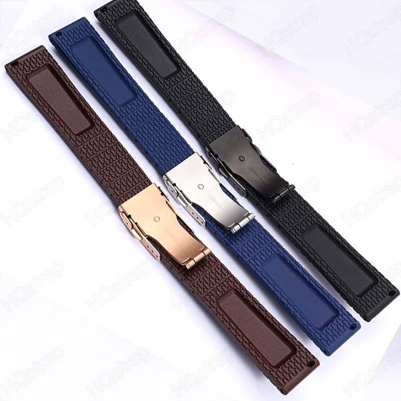 สายซิลิโคนกันน้ํา18มิลลิเมตร20มิลลิเมตร22มิลลิเมตร24มิลลิเมตรคู่กดพับหัวเข็มขัดสีดําทองด่วนที่วางจําหน่ายสายรัดข้อมือกีฬา - รูปที่ 3