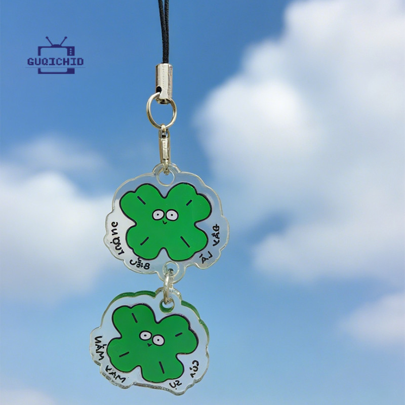 พวงกุญแจโคลเวอร์สี่ โทรศัพท์ โซ่คาดเอว Key Chain จี้โทรศัพท์อะคริลิกลายโคลเวอร์สี่แฉกนำโชค ดีไซน์การ์ตูนน่ารัก