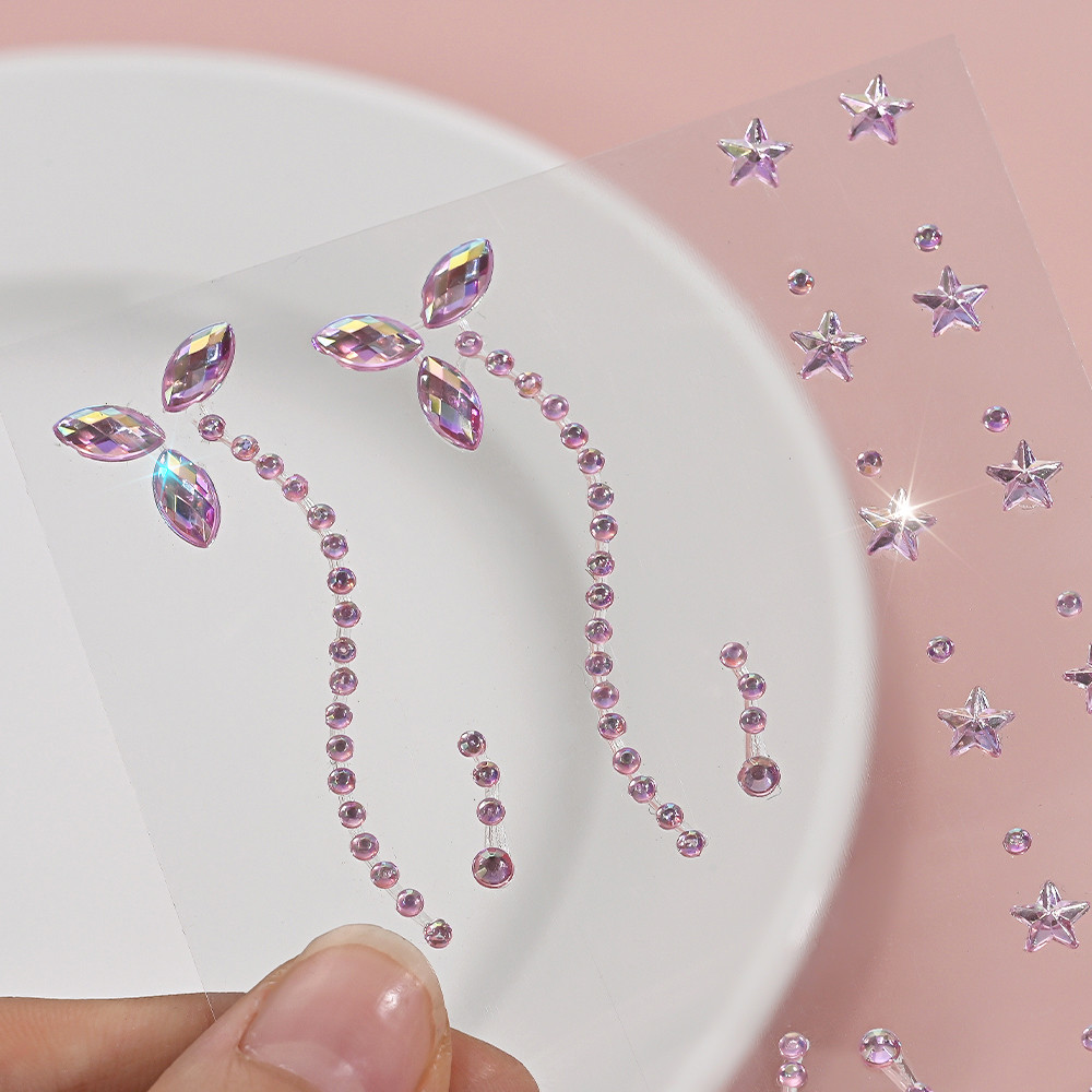 1 PC 3D อัญมณีสีชมพูสติกเกอร์ Eye Eyebrow Star คริสตัล Rhinestones ชั่วคราว Tattoo สําหรับแต่งหน้าแต่งตัว DIY เพชรสติกเกอร์ - รูปที่ 4