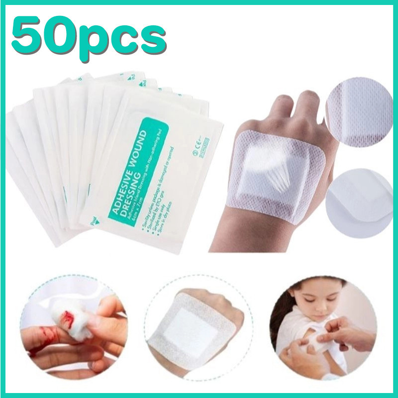 🚚จัดส่งจากกรุงเทพฯ✨10pcs 50pcs ผ้าอ้อมผ้าไม่ทอ ลูกประคบ Breathable กาวตนเอง Dressing วงดนตรีขนาดใหญ่ 6x7cm