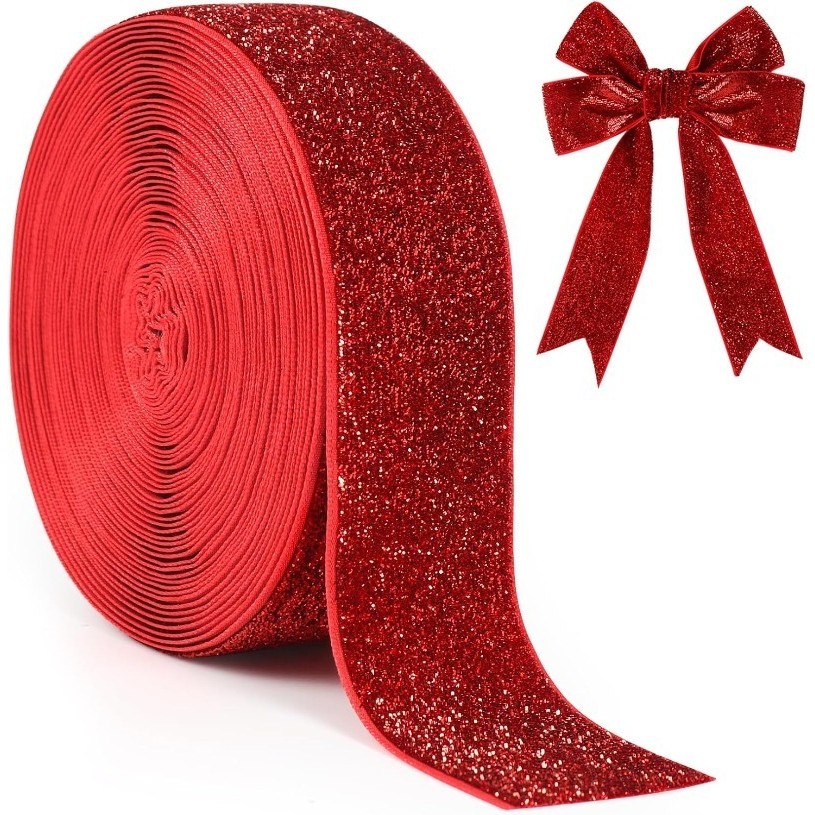 5 เมตรริบบิ้นกํามะหยี่สีแดงต้นคริสต์มาสริบบิ้น Sparkle ริบบิ้นสําหรับห่อของขวัญ Bows พวงหรีดตกแต่งต้นคริสต์มาสและงานฝีมือ DIY