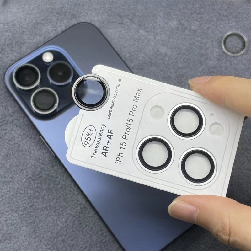ทะเลทรายไทเทเนียมกล้องเลนส์ป้องกัน สําหรับ iPhone 16 15 14 13 12 11 Pro Max 16 Plus 13 Mini คลิกเดียวติดตั้งเต็มปกแหวนโลหะกระจกนิรภัยฝาครอบก