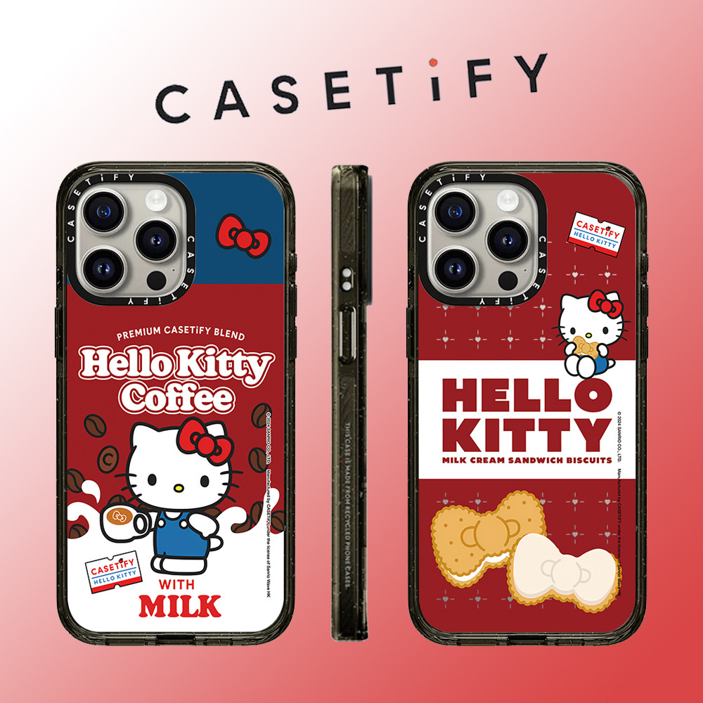 Casetify การ์ตูนน่ารัก Kitty cat คุกกี้กาแฟกันกระแทกอะคริลิคเคสโทรศัพท์สําหรับ iPhone 16 Pro Max 15 Plus 14 ProMax 13 12Pro 12 โทรศัพท์กันกระแทกขอบนุ่มฮาร์ดป้องกันกรณี