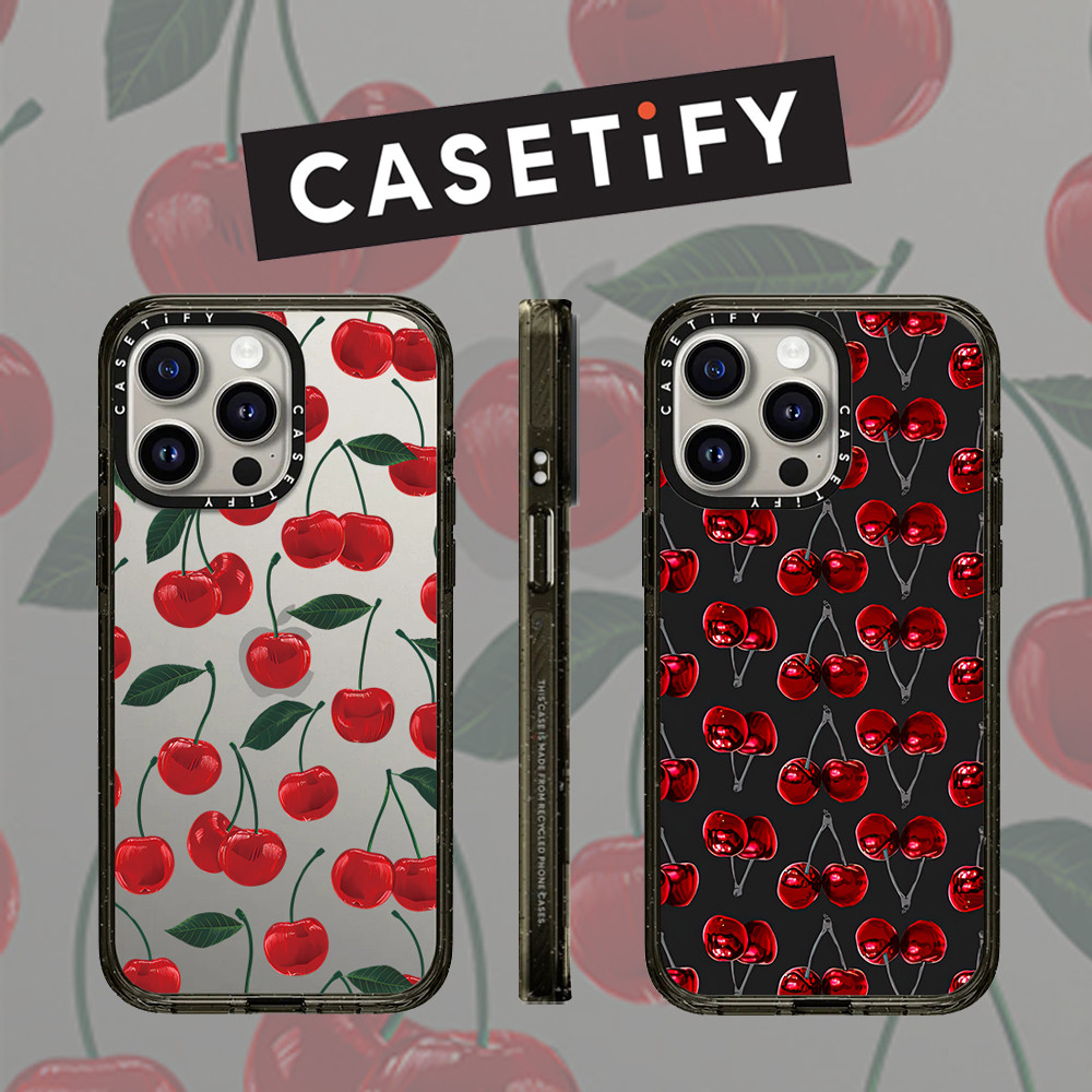 Casetify Leaf Cherry โปร่งใสกันกระแทกอะคริลิคเคสโทรศัพท์สําหรับ iPhone 16 Pro Max 15 Plus 14 ProMax 13 12Pro 12 โทรศัพท์กันกระแทกขอบนุ่มฮาร์ดป้องกันกรณี