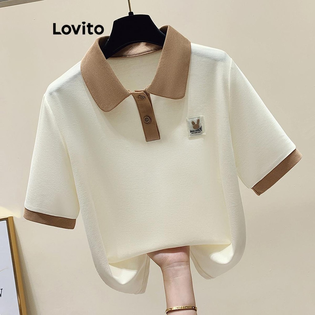 Lovito เสื้อยืดผู้หญิง แพทช์เวิร์ก แต่งสีปก สไตล์ลำลอง LNE58764(หลากสี)