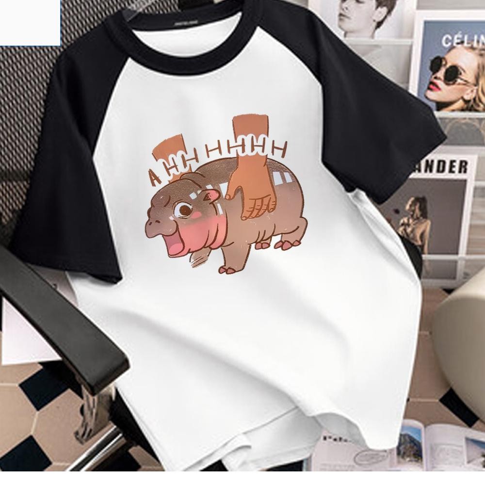Moodeng เสื้อยืดผู้หญิง streetwear กราฟิกการ์ตูนเสื้อยืดสาว streetwear เสื้อผ้า