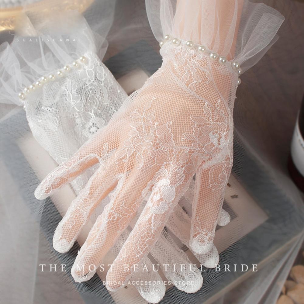 Bandolera ถุงมือเจ้าสาวแต่งงาน, อุปกรณ์เสื้อผ้าปาร์ตี้ชุดถุงมือลูกไม้, ถุงมือสั้นหรูหรา Rhinestone Lady
