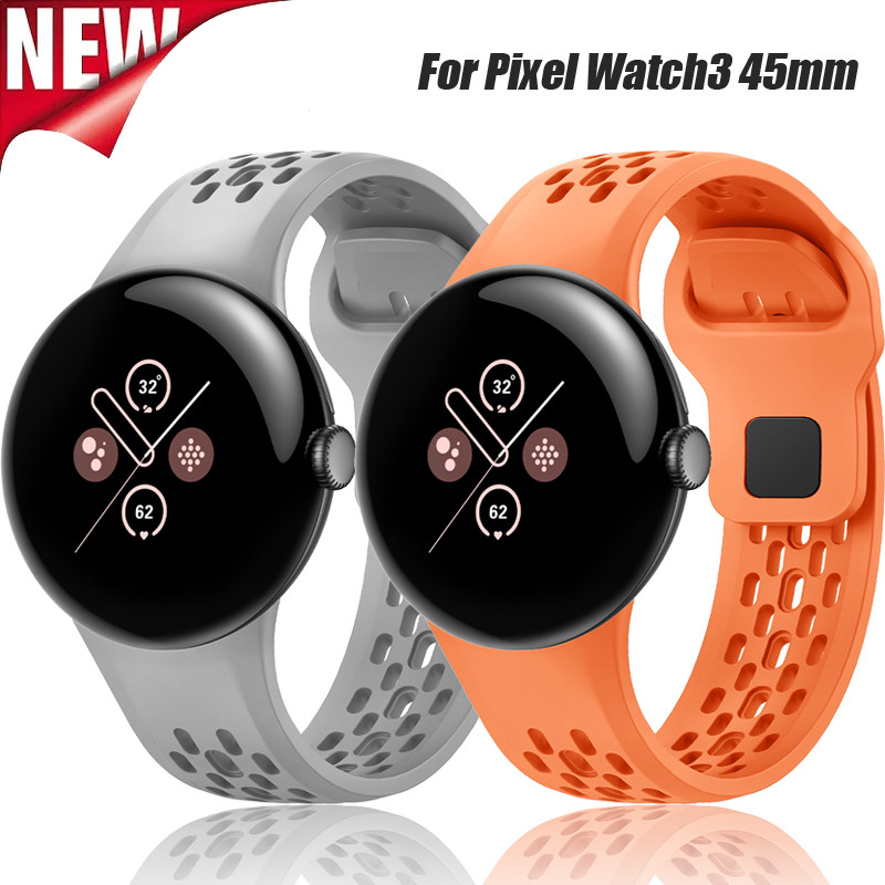 สายรัดซิลิโคนระบายอากาศ เข้ากันได้กับ Google Pixel Watch 3 45 มม. สายรัดซิลิโคนแบบสปอร์ตสําหรับ Pixel Watch3 อุปกรณ์เสริมนาฬิกา