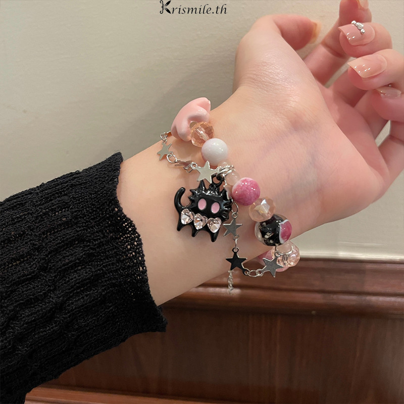 COD-ในไทย💖Dopamine ลูกแมวลูกปัดสร้อยข้อมือคริสตัลเลียนแบบพรีเมี่ยมความรู้สึกสร้อยข้อมือ Vintage Y2k-