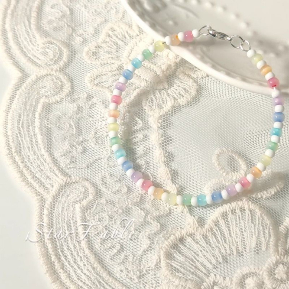 สร้อยข้อมือลูกปัดสีรุ้งแฮนด์เมดเกาหลีสําหรับผู้หญิง