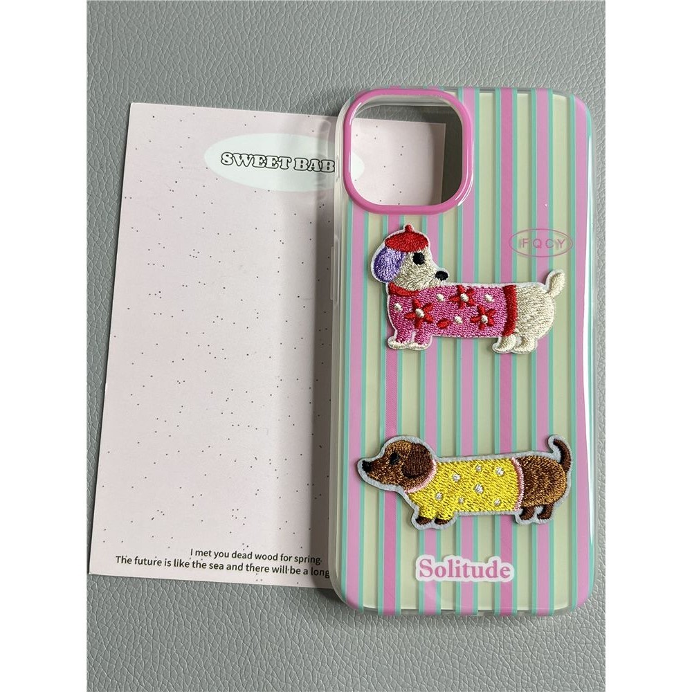 Simple ลายปัก Dachshund ขนาดใหญ่ล้างทาสี Drop ทนเคสโทรศัพท์สําหรับ IPhone 11 กรณี 12 7/8 Plus XSMAX IPhone 14/15ProMax 16 X/xs XR 13Pro