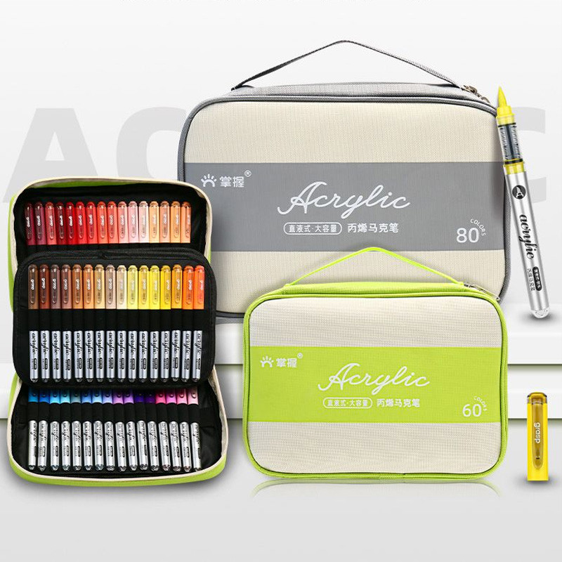 Grasp เครื่องหมายอะคริลิค 120สี Straight Liquid Acrylic Marker Soft tip Brush กันน้ํา diy Art