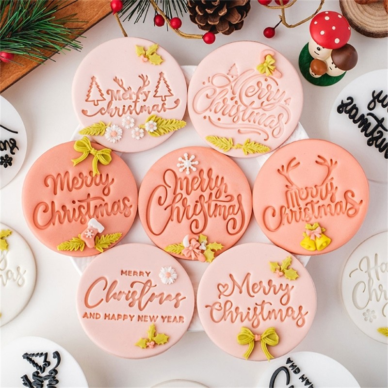 Exhila Christmas Fondant Cutter Cookie Round Molds with English Blessing for Fondant