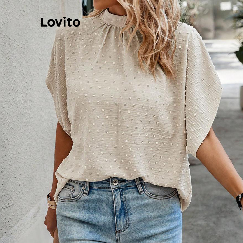 Lovito เสื้อเบลาส์ผ้า แจ็คการ์ด ธรรมดาที่หรูหราสง่างามสำหรับผู้หญิง LNL73234