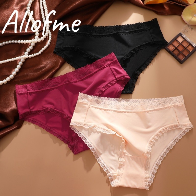 Allofme ผู้หญิงกางเกงชั้นในผ้าไหมน้ําแข็งไม่มีรอยต่อและ Traceless ชุดชั้นในเซ็กซี่ลูกไม้ขอบชุดชั้นใน
