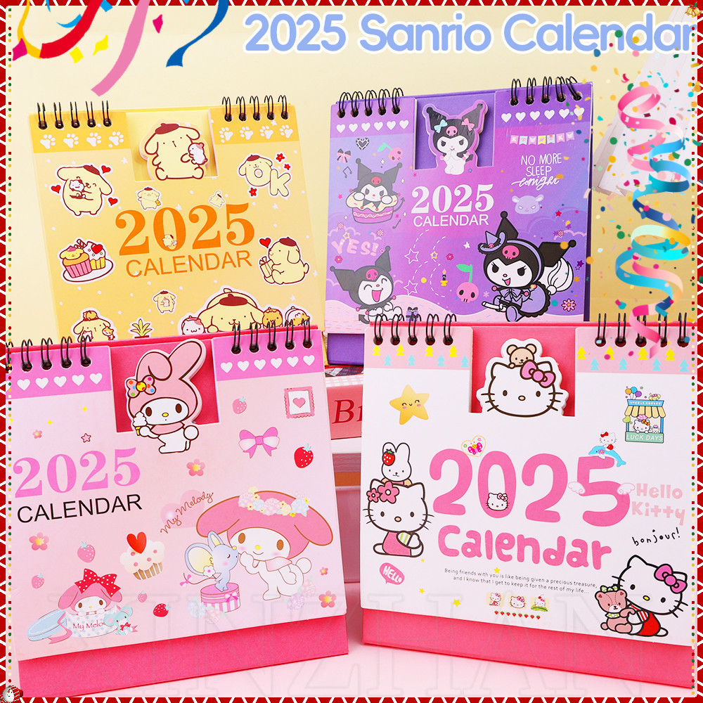 SANRIO 2025 ปฏิทินตั้งโต๊ะ ซานริโอ - ยืนขดลวดปกบันทึกหนังสือปฏิทิน-การ์ตูนน่ารักอะนิเมะลูกสุนัข,ลูกแมว,กระต่ายแบบ-เครื่องเขียนนักเรียน-บ้านสํานักงานสก์ท็อปตกแ