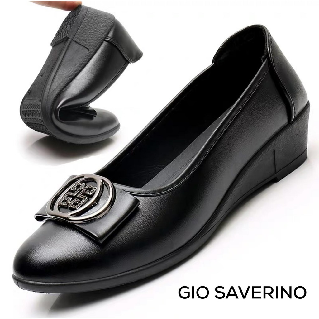 Gio Saverino Womens Black Wedges Shoes Hanna Black Heels Shoes