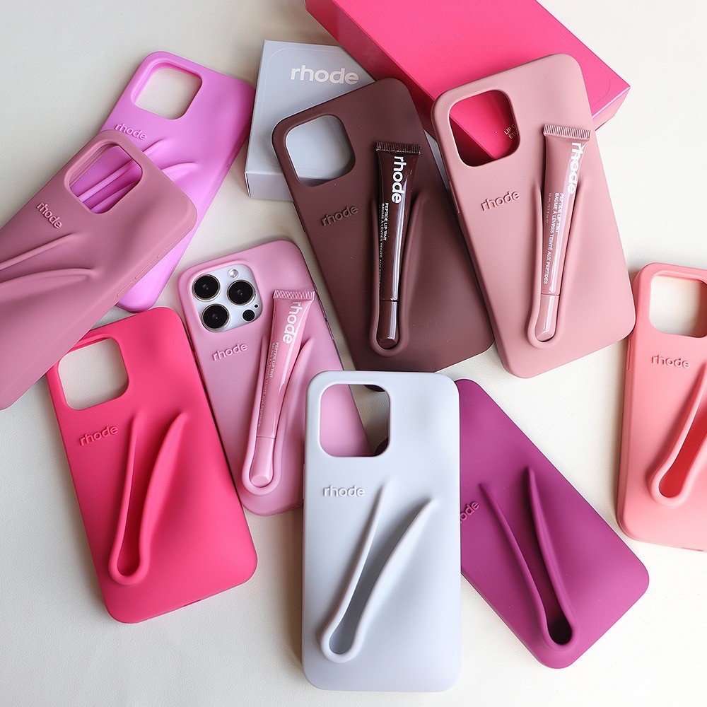 (มีโลโก้) Rhode ลิปสติกซิลิโคนอ่อนนุ่มเคสโทรศัพท์สําหรับ iPhone 16 Plus Pro Max ที่วางลิปกลอสแบบพกพา Ins Cover