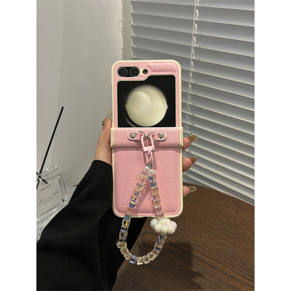 Luken เกาหลีหรูหราสีชมพู Cloud Rhinestone สร้อยข้อมือสําหรับ Samsung Galaxy Z Flip 5 5G Z Flip4 Zfli