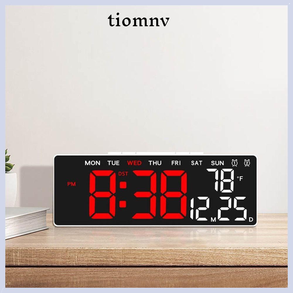 Tiomnv56 นาฬิกา LED ดิจิตอล, นาฬิกาแขวนอิเล็กทรอนิกส์อเนกประสงค์ติดผนัง, ปฏิทินอุณหภูมิ DST นาฬิกาตั้งโต๊ะจอแสดงผลสําหรับห้องนอน