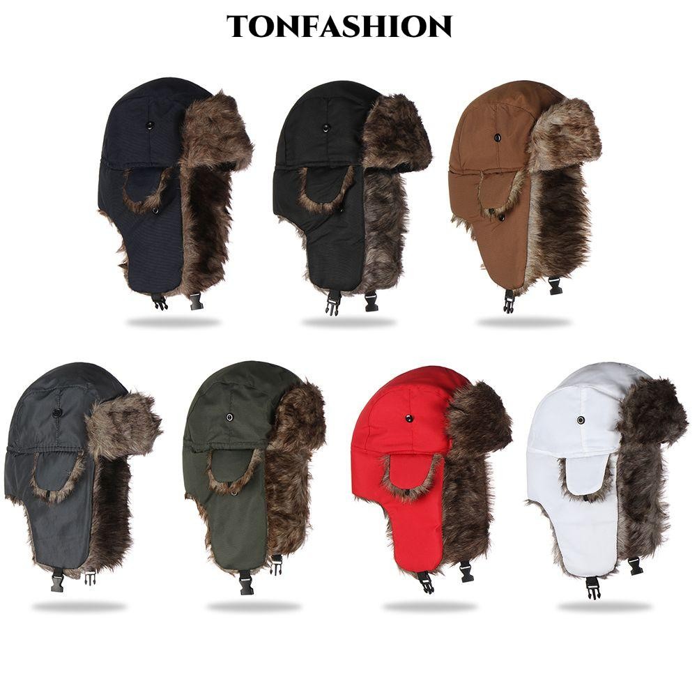 Tonfashion หมวกสกีดักขนสัตว์กลางแจ้ง Ushanka ของรัสเซีย