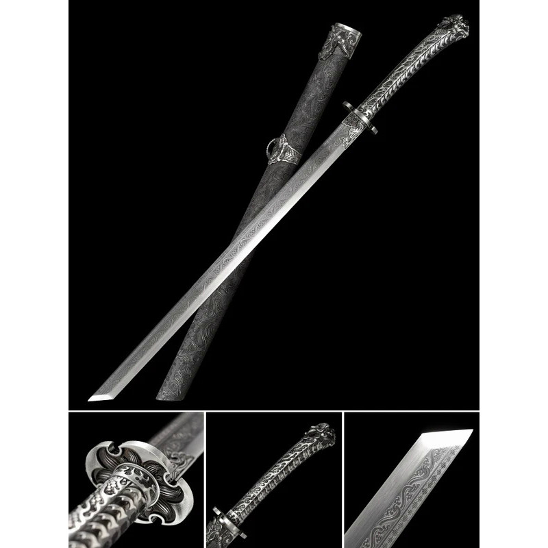 Chinese Tang Swords 1060 Steel Blade Engraved With Dragon Real Handmade Full Tang Metal Tsuka Iaito 