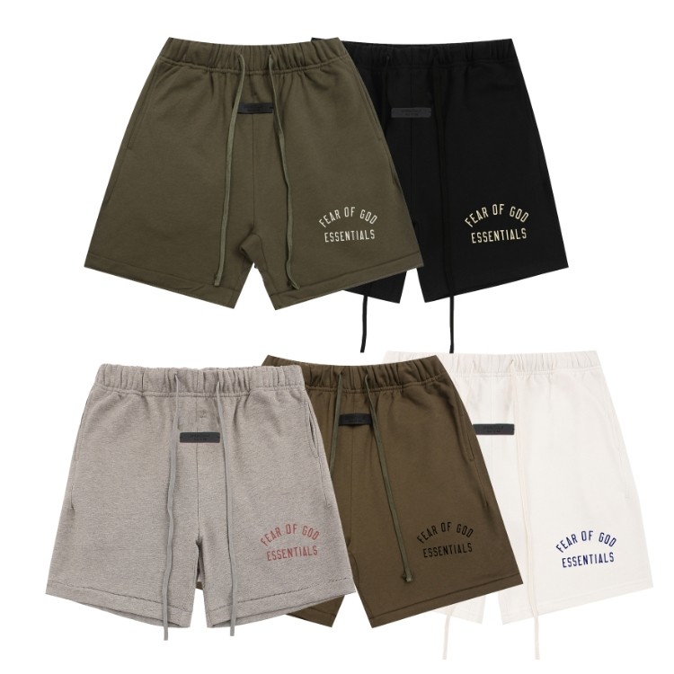 กางเกงขาสั้นพร้อมสต็อก FOG Double Line ESSENTIALS ซีรีส์ผลิตภัณฑ์ใหม่พิมพ์กางเกงขาสั้นตัวอักษรอาร์คครึ่งตัวกางเกงห่วงทําด้วยผ้าขนสัตว์
