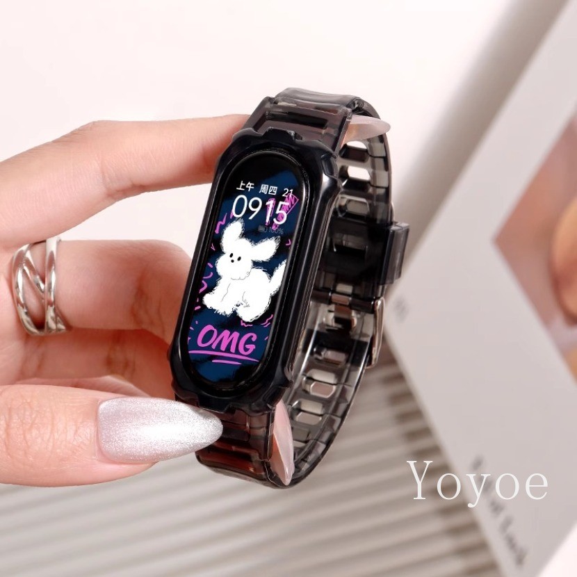 One-piece TPU Jelly Candy สีสําหรับ Xiaomi Mi Band 3 4 5 6 7 NFC สายรัดข้อมือซิลิโคนใส Miband Band 7 สายรัด DIY เปลี่ยนอุปกรณ์เสริม