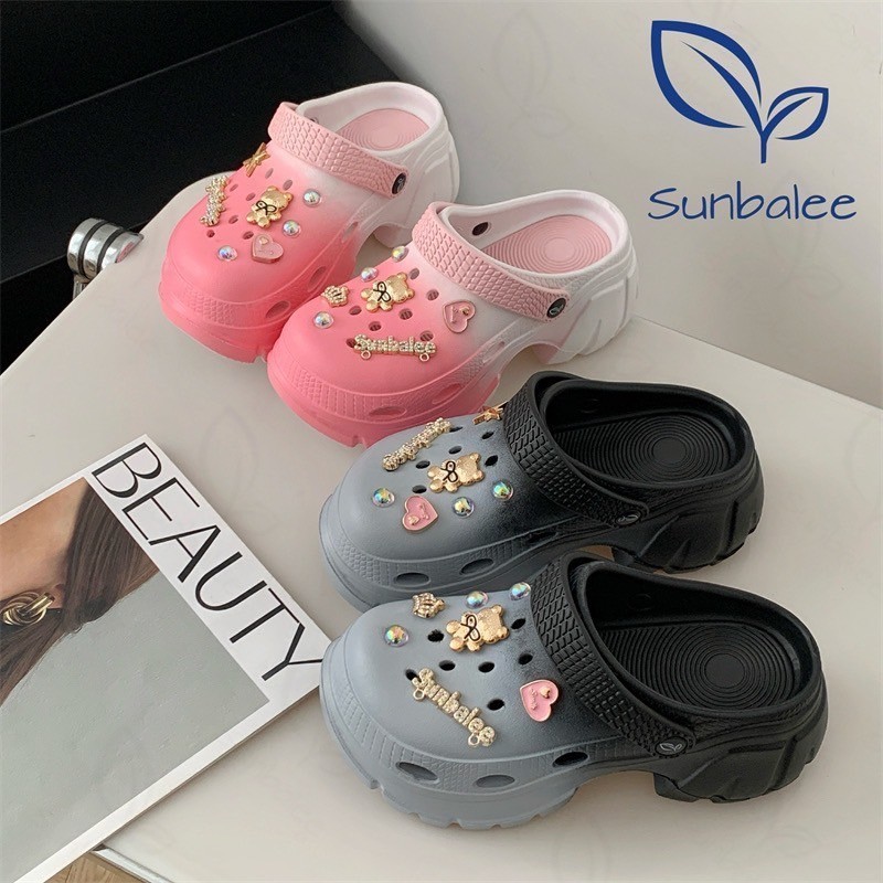 SUNBALEE 🦩 H509-2T รองเท้าหัวโต แบบสวม แถมตัวติด รองเท้าผู้หญิง สูง 7 CM. วัสดุ EVA สินค้าพร้อมส่ง