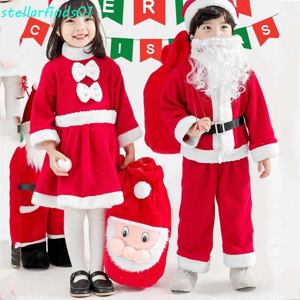 Stellarfends Santa Claus เครื่องแต่งกาย Photo Props Creative สีแดงชุดสีแดง Xmas เสื้อผ้าสําหรับ Stage Performance Party ผ้าอุปกรณ์เสริมหมวก