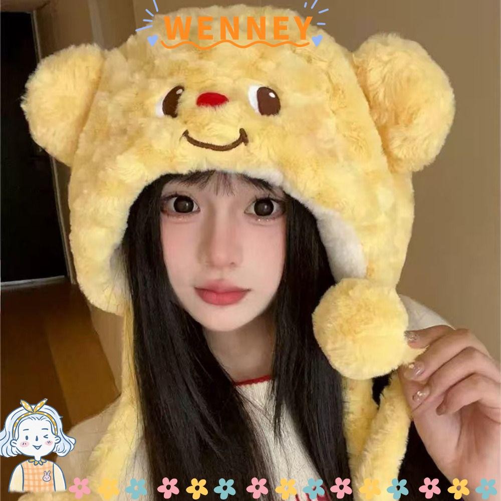 เวนเนย์ หมวก ฝากระโปรงหู,นุ่มการ์ตูนเนยหมีตุ๊กตาหมวก,น่ารักหนาอบอุ่น กันลมป้องกันหูหมวกคลุมด้วยผ้า