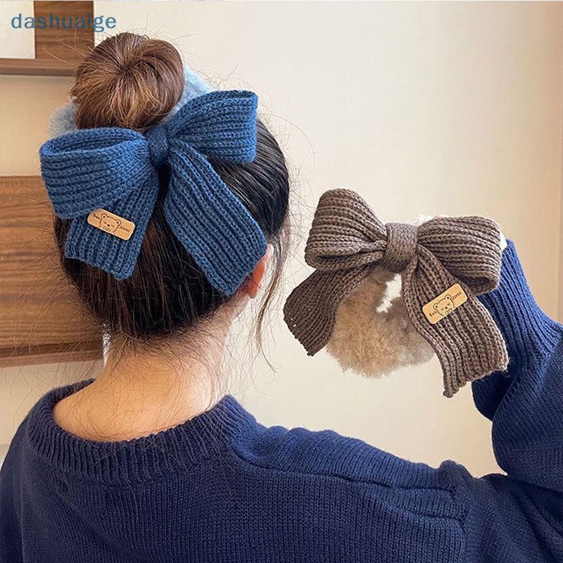 [WvW] ใหม่ Scrunchie ผู้หญิงผมอบอุ่น Scrunchies ฤดูหนาวถักผม Ties โบว์ผมวง OoO