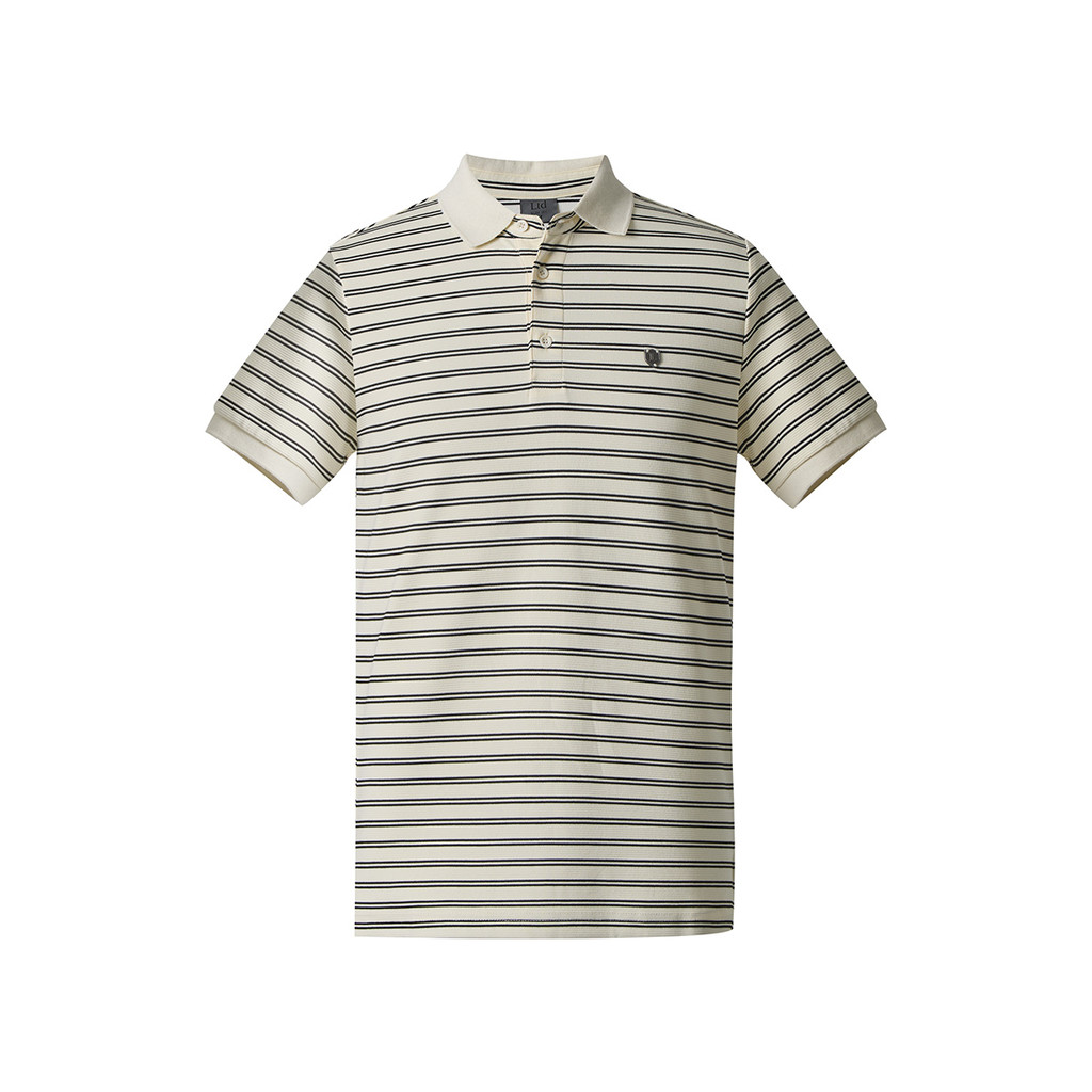 LTD เสื้อโปโลแขนสั้นทรงสลิม ลายทาง ผู้ชาย สีขาว | New Gen Polo Shirt | 00945