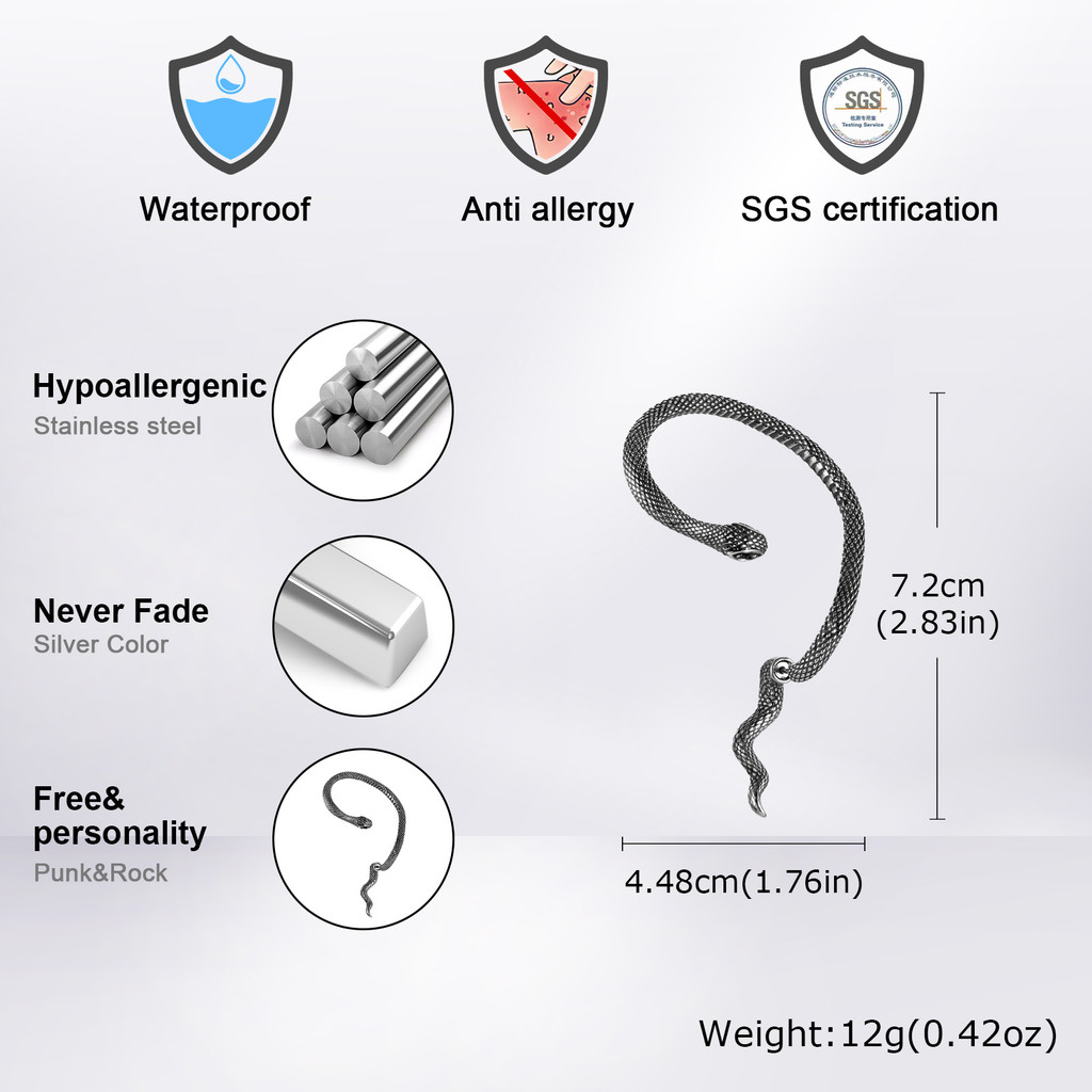 Vnox حلق أفعى ستانلس (فردة) — ستايل بانك روك — صورة 7
