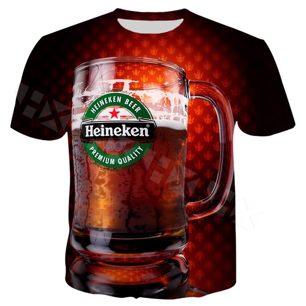 2020 Heineken Lager Beer 3D พิมพ์ผู้ชายแฟชั่นเสื้อยืดลําลองฤดูร้อน