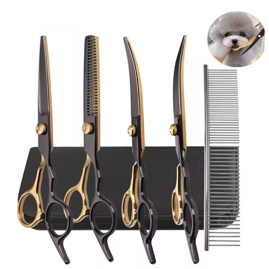Y6.5 Inch Pet  Grooming Scissors Kit  Cat Hair Thinning Shear Pet Scissors Set Blackgold  Dog Scisso