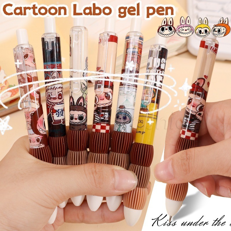การ์ตูน Labubu 0.5 มม.สีดําปากกา Neutral - สําหรับภาพวาด, Scrapbooking Writing - Quick-Drying, Smooth, Fine Point - กดเจลเขียนปากกา - นักเรียนเครื่องเขียนโรงเรียน