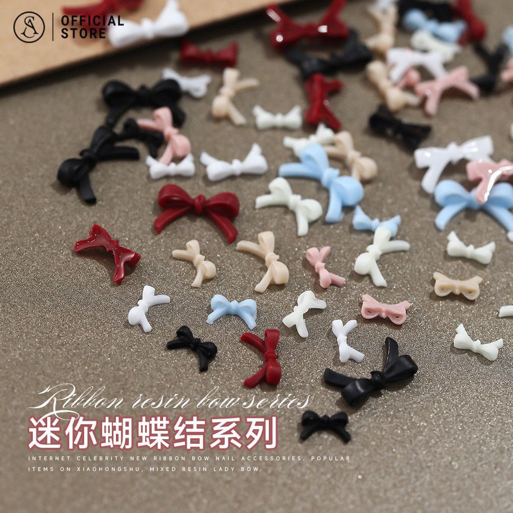50 ชิ้น อุปกรณ์เสริมตกแต่งเล็บโบว์ขนาดเล็ก ผสมขนาดใหญ่ขนาดเล็กโบว์เครื่องประดับเล็บ