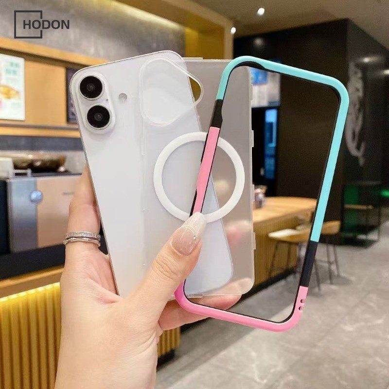Hodon 2in1 ที่ถอดออกได้ Joint กรอบที่มีสีสันแม่เหล็กฝาครอบโทรศัพท์สําหรับ IPhone 12 13 14 15 16 Pro Max 16plus 13mini 12mini Frost Clear ฝาครอบกรณี – โปรปัง