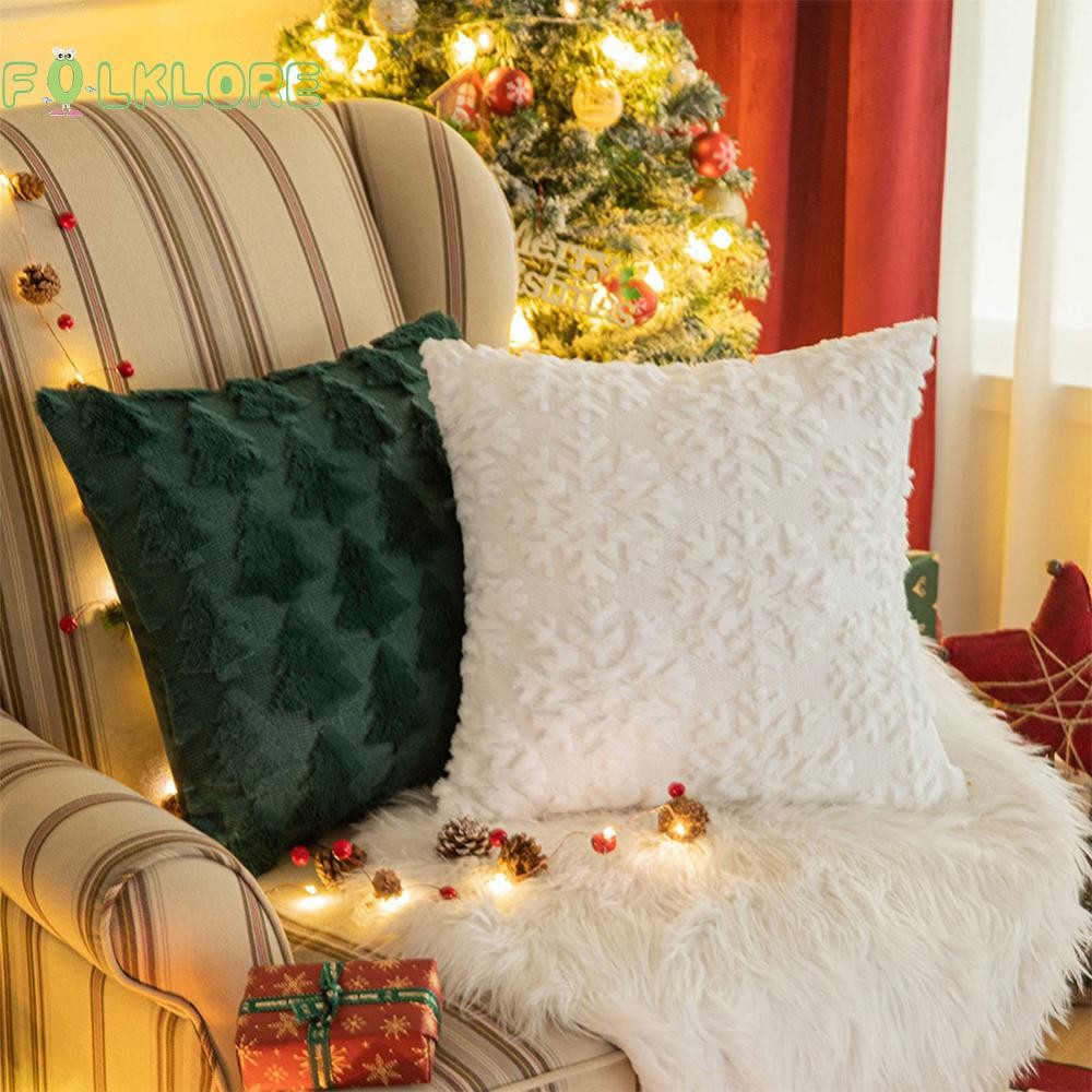 Folklore 1/2 ชิ้นคริสต์มาสหมอน 45x45 ซม.Xmas ตกแต่ง Soft Plush ปลอกหมอนที่นอนเบาะสําหรับโซฟาเทศกาลวันหยุด