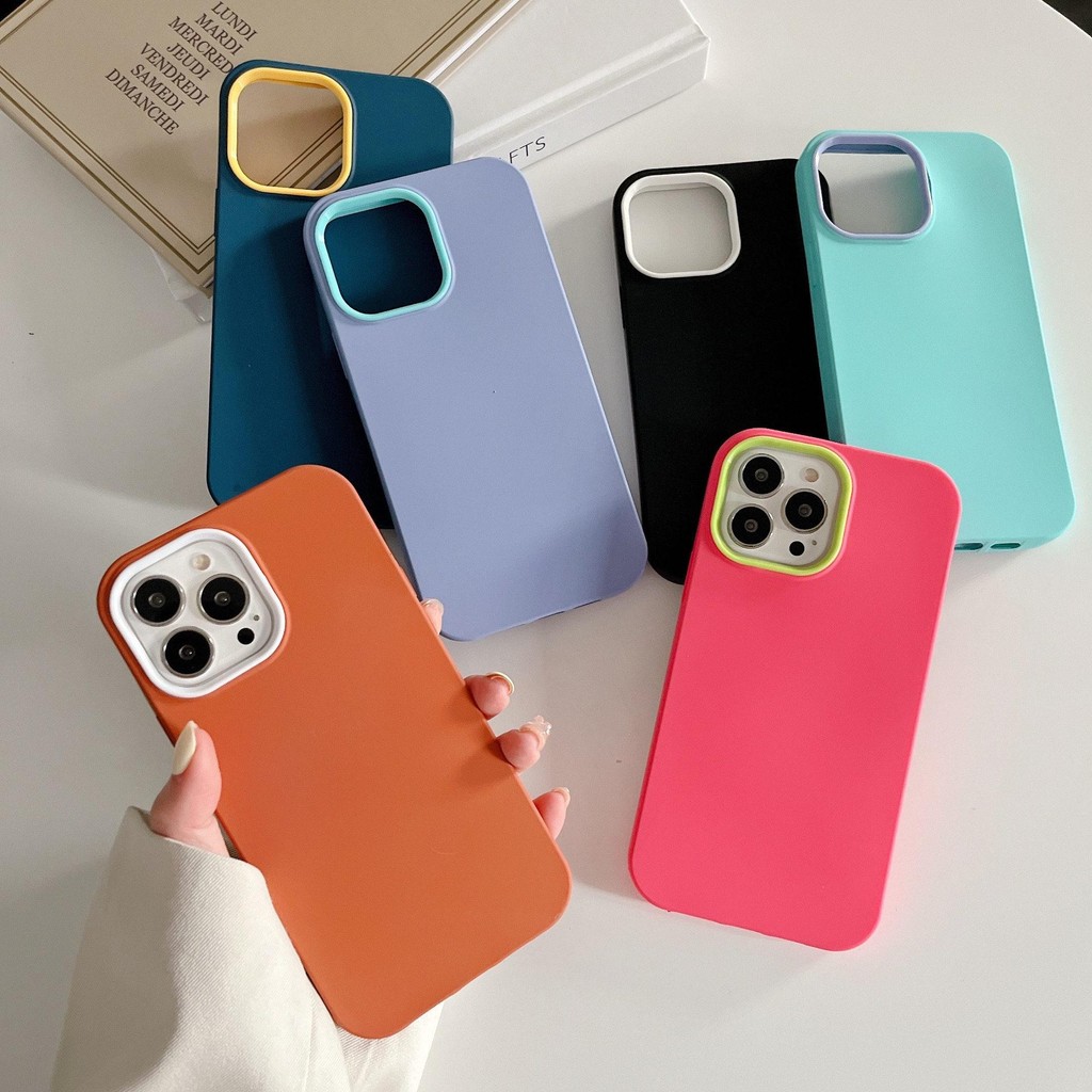 For เคสไอโฟน 15 11 13 14 12 16 Pro max X XS max 7 P 8 Plus 6 7 8  3 in 1 เคสโทรศัพท์มือถือแบบนิ่ม หนา กันกระแทก สีแคนดี้