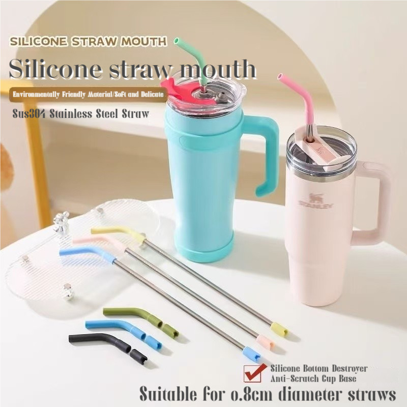 มิก้าสโตร์ ▏สีซิลิโคนฟางหัวหางฝาครอบป้องกัน304สแตนเลสฟางและซิลิโคนอุปกรณ์เสริมนํามาใช้ใหม่อาหารเกรด304สแตนเลสฟางซิลิโคนหลอดหมวก